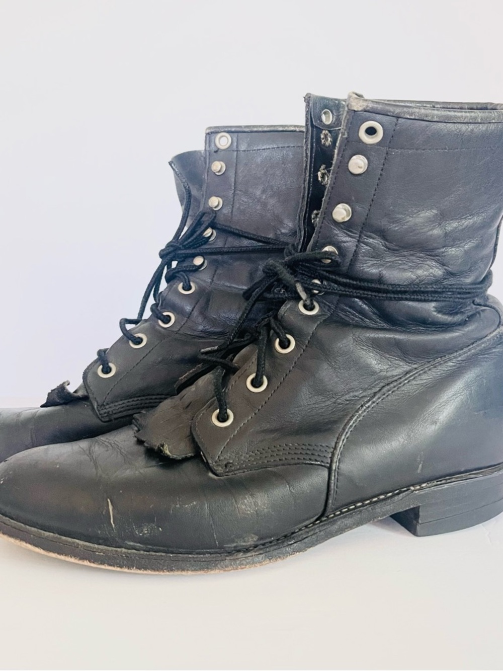Justin Boots Black Leather Lace-Up Ankle Boots